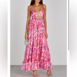 NWT ROCOCO SAND Hikari Pink Lamé-weave Satin Maxi Dress
